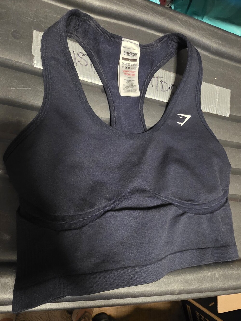 Gymshark ($70) Seamless Longline Athletic Sports Bra Navy Workout Crop Top - Picture 2 of 6
